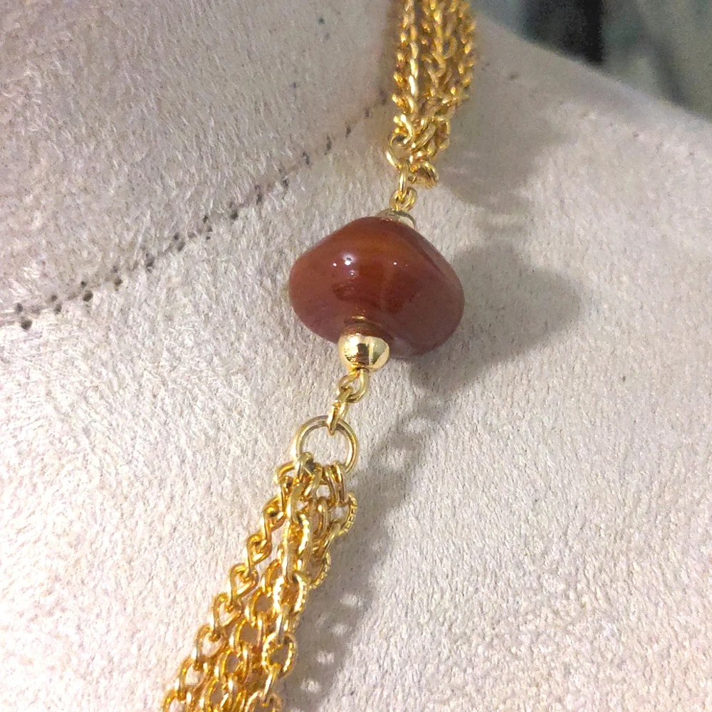 Vintage 80s Multi Chain Necklace Real Stones Gold Tone Green Purple Brown